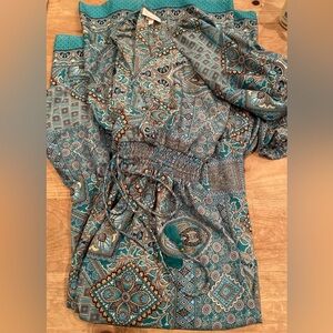 BOEMO Anthropologie Paisley Floral Long Slv Tassles Tiered Maxi Boho Festival M